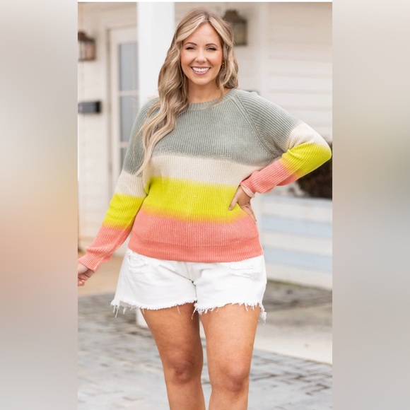 Chic Soul Sweaters - ChicSoul Down and Around grey multi striped sweater